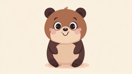 Naklejka premium Cute cartoon bear illustration, happy and friendly, chubby body, large eyes, adorable expression.