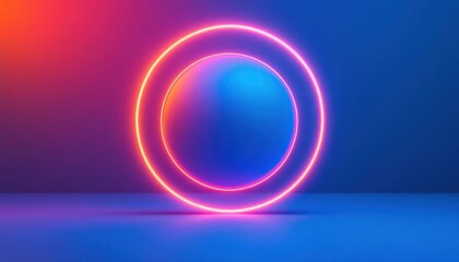 Obraz premium Glowing neon circles on vibrant blue and orange background