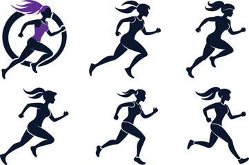 silhouette of a woman running silhouette icon , Different people running isolated vector silhouette illustration set