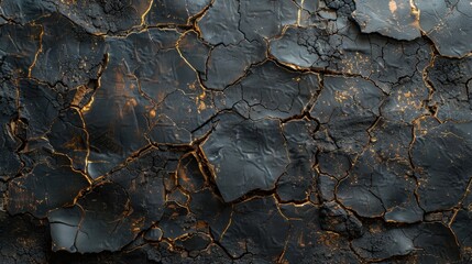 Fototapeta premium Cracked earth texture with dark and golden patterns