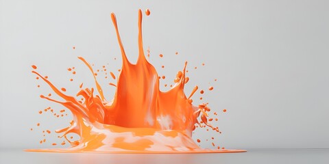 3D render of splashing liquid orange paint isolated on a grey background with copy space. white background