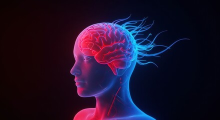 Neon Brain: Energetic Mind, Abstract Head Profile