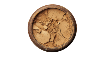 Natural powder in a wooden container on display