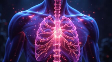 Human Respiratory System Highlighted in Glowing Graphic Representation