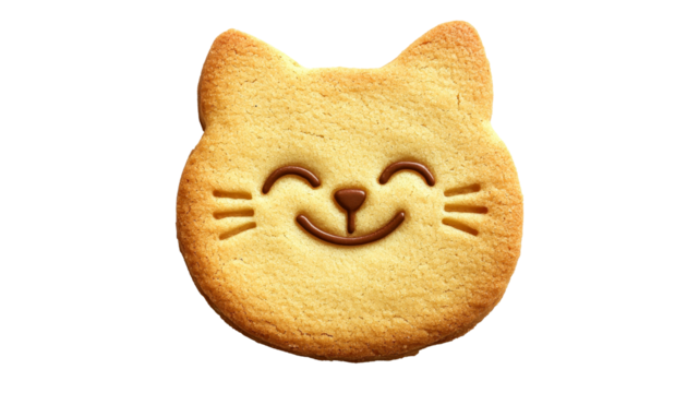 Cute cat shaped cookie with smiling face