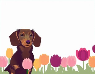 ミニチュアダックスフンドとチューリップ　フレーム