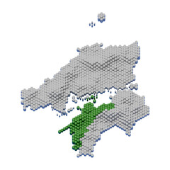 ハニカム構造状の愛媛県の立体地図