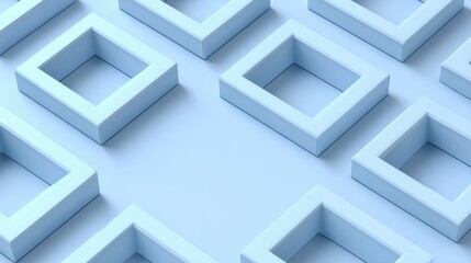 Geometric pattern of blue square frames on minimalist background