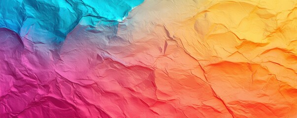 Fototapeta premium Vibrant Paper Texture with Crumpled Surface in Blue, Pink, and Orange Gradients for Artistic Background Use