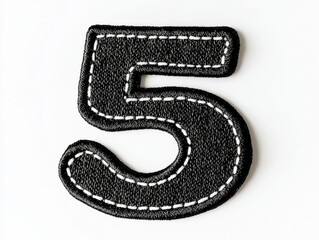 Minimalist Black and White Number 5 Embroidered Patch Mockup