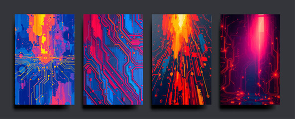Set of Abstract  multicolor background banner  futuristic business data technology modern concept, vector acrylic painting style  Illustration.
