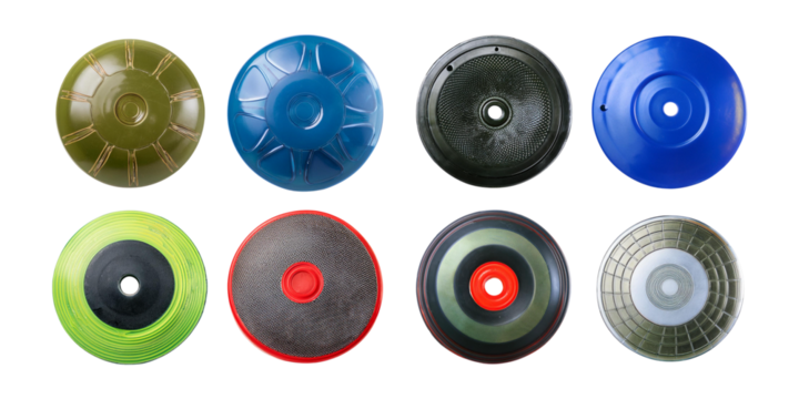 Colorful Variety of Plastic Discs on a White Background - Powered by Adobe