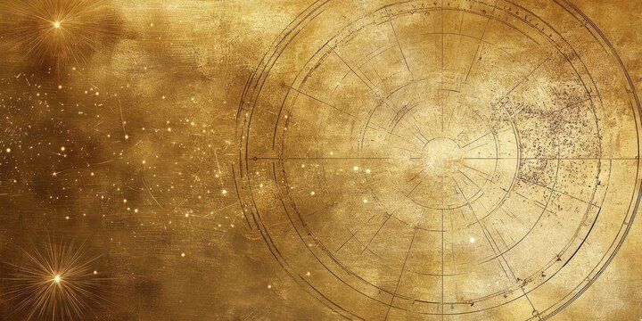 Abstract gold background featuring circle design and starbursts