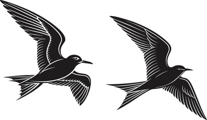Obraz premium Two Birds in Flight Vector Silhouette Design with Elegant Wing Span