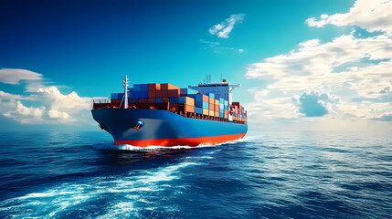 Cargo Ship Sailing Under Clear Blue Sky
