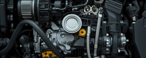Fototapeta premium Detailed Close-up of a Modern Automotive Engine Showing Mechanical Components and Design Features