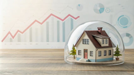 A creative abstract showing a house locked inside a transparent vault, symbolizing property collateral security, [secured property loan], [financial protection concept].
