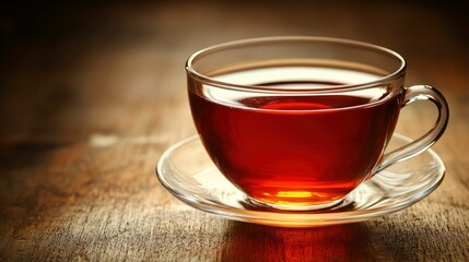 Fototapeta premium Aromatic Cup of Black Tea on Wooden Table