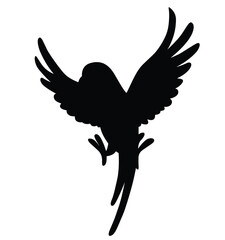 Cute cartoon hand drawn vector flying parrot silhouette.