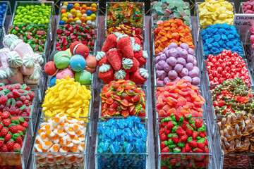 Candy and jelly for sale at a market in Barcelona