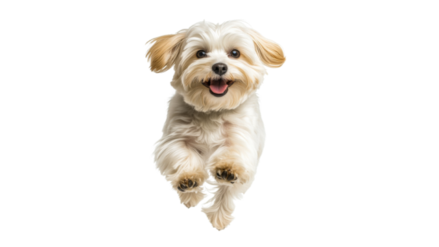 Happy small dog jumping with excitement and joy