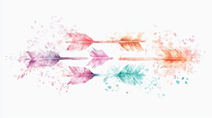 Naklejka premium Watercolor-style assorted arrows with hand-painted floral accents and soft textures, romantic pastel palette, cut out on white background