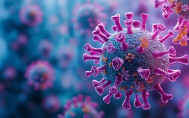 Scientific closeup of HMPV human metapneumovirus virus particle, surface and structure details, highdefinition microscopic view with space for text, 8K UHD