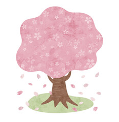 桜の木と花びらの水彩風ベクターイラスト