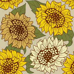 Retro Sunflower seamless pattern, suitables for prints, fabrics,or subimation.