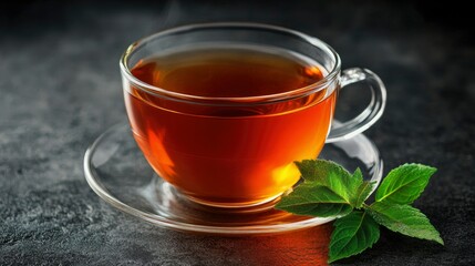 Aromatic Cup of Black Tea with Fresh Mint Leaves