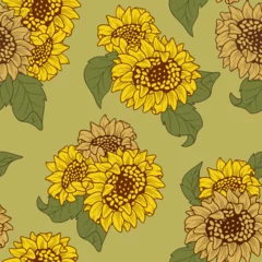 Gardinen Trendige Blumen Seamless pattern of sunflower with combination of yellow and brown color, digital pattern for prints, fabrics, or sublimation.  © Firstella