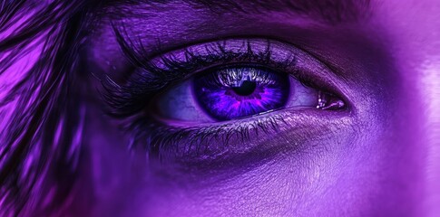 Close up of human eye illuminated by purple light