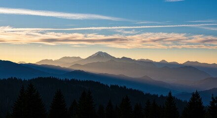 Beautiful sunrise landscape photo in the mountains