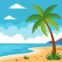tropical island with palm trees vector illustration