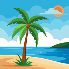 tropical island with palm trees vector illustration