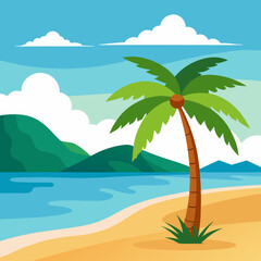 tropical island with palm trees vector illustration
