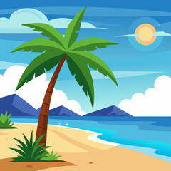 tropical island with palm trees vector illustration