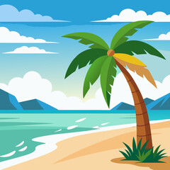 tropical island with palm trees vector illustration