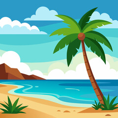 Fototapeta premium tropical island with palm trees vector illustration