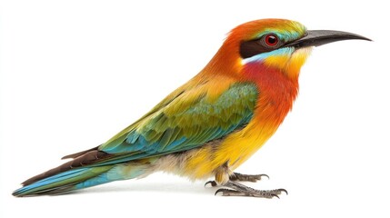 Fototapeta premium Colorful bee-eater bird profile, white background, wildlife