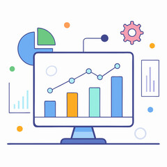 Fototapeta premium Predictive analytics dashboard chart flat vector illustration on white background
