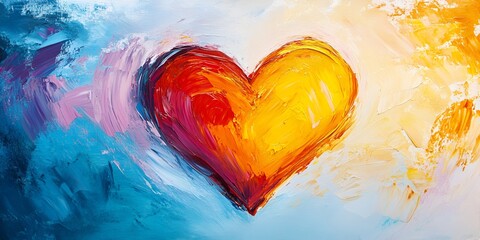A heart painted with vibrant colors on an isolated background, symbolizing the warmth and intensity 