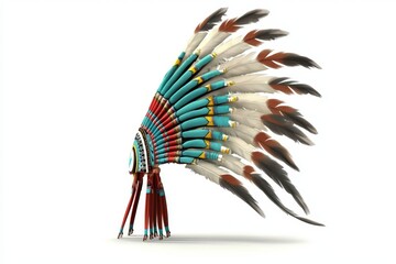 Illustrative Indian Headdress on a White Background