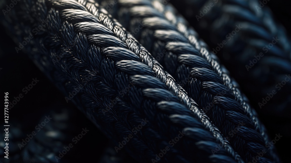 Poster a close-up shot of a yacht's rope, showcasing its texture and intricate weaving, symbolizing strengt