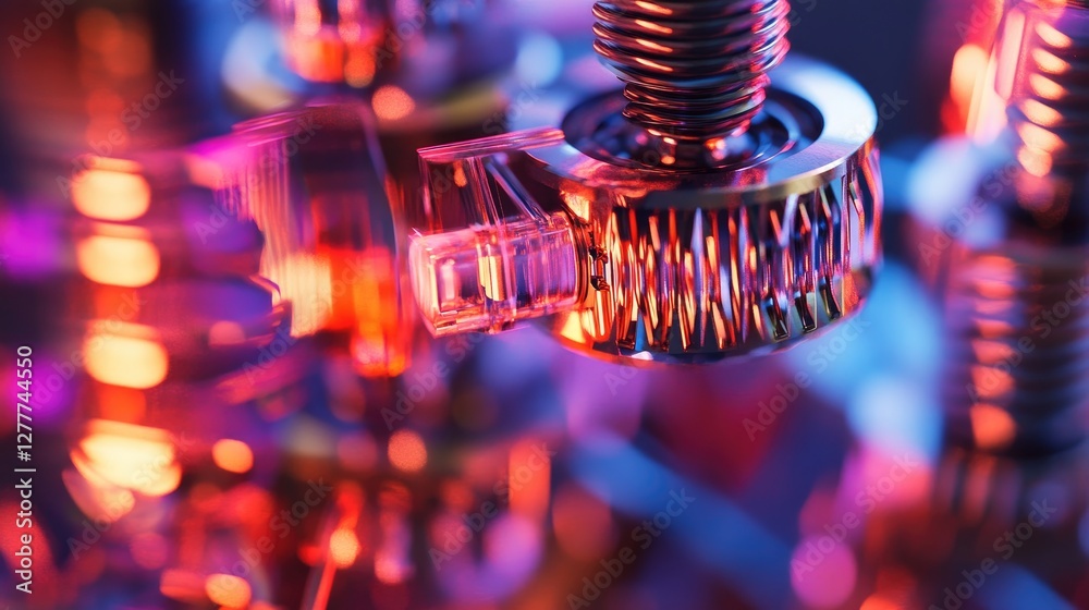 Fototapete A close-up view of shielded wires, with vivid colors and metallic tips, emphasizing the complexity and precision of electrical components.