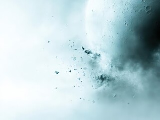 A massive moon breaking apart like melting ice, fragments drifting into the void as a gentle blue glow emanates from its core.