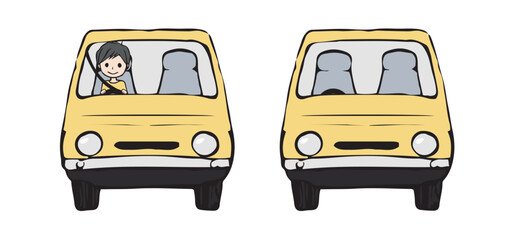 車を運転する男性と車のイラスト