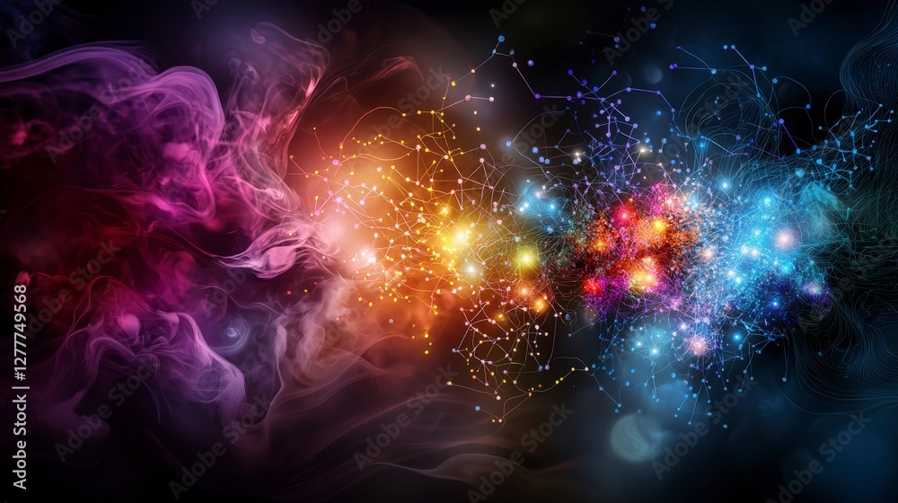 Poster inside perspectives engaging abstract digital art with colorful connections for collaborative soluti