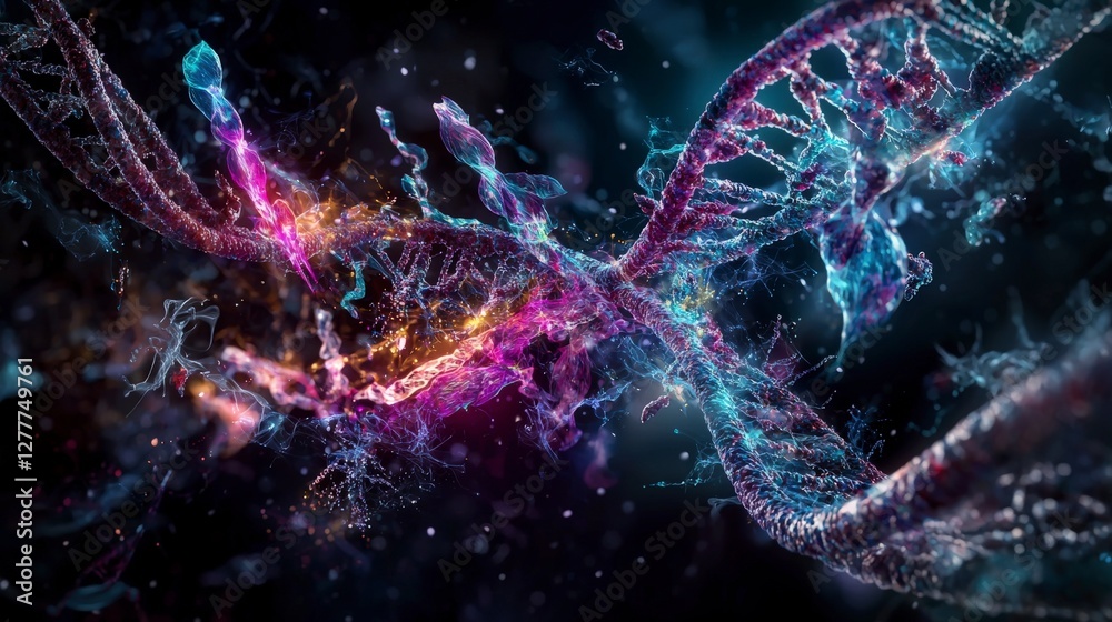 Aufkleber dynamic dna manipulation laboratory digital artwork sci-fi environment close-up view genetic enginee