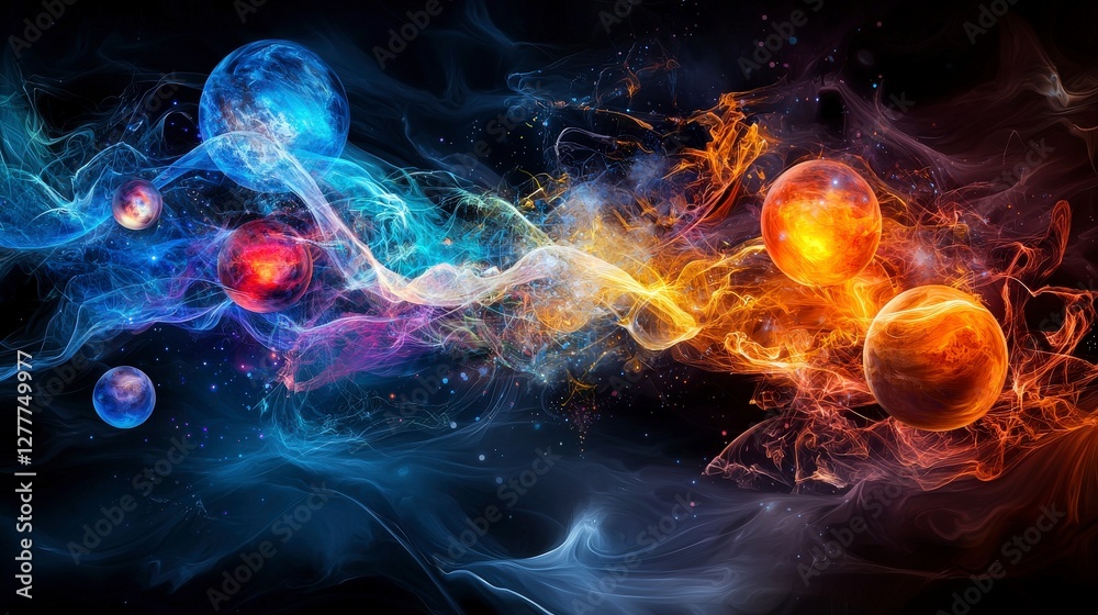 Poster vibrant digital art of interplanetary communication dynamics in the cosmic realm